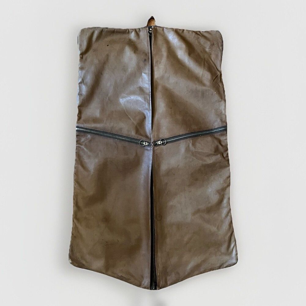 Renwick Steerhide Leather Garment Bag Vtg Canada Zip READ